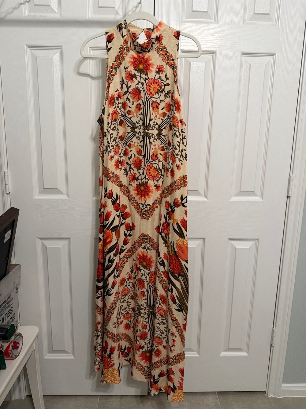 FARM Rio for Anthropologie Cream Maxi Dress with Orange Floral Print